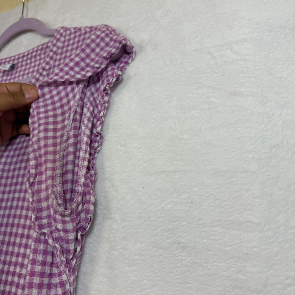 Old Navy XL Gingham Top Linen Purple Flutter Sleeve Coquette Cottage Summer Soft - Picture 2 of 7